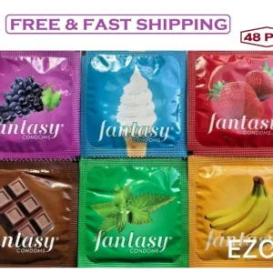Fantasy Flavored Condoms Pack 48 Condoms : Variety of Flavors Such As Vanilla, Strawberry, Mint, Grape, Chocolate, and Banana. [The Random Fun That You Will Not Know Until You Have Used.]